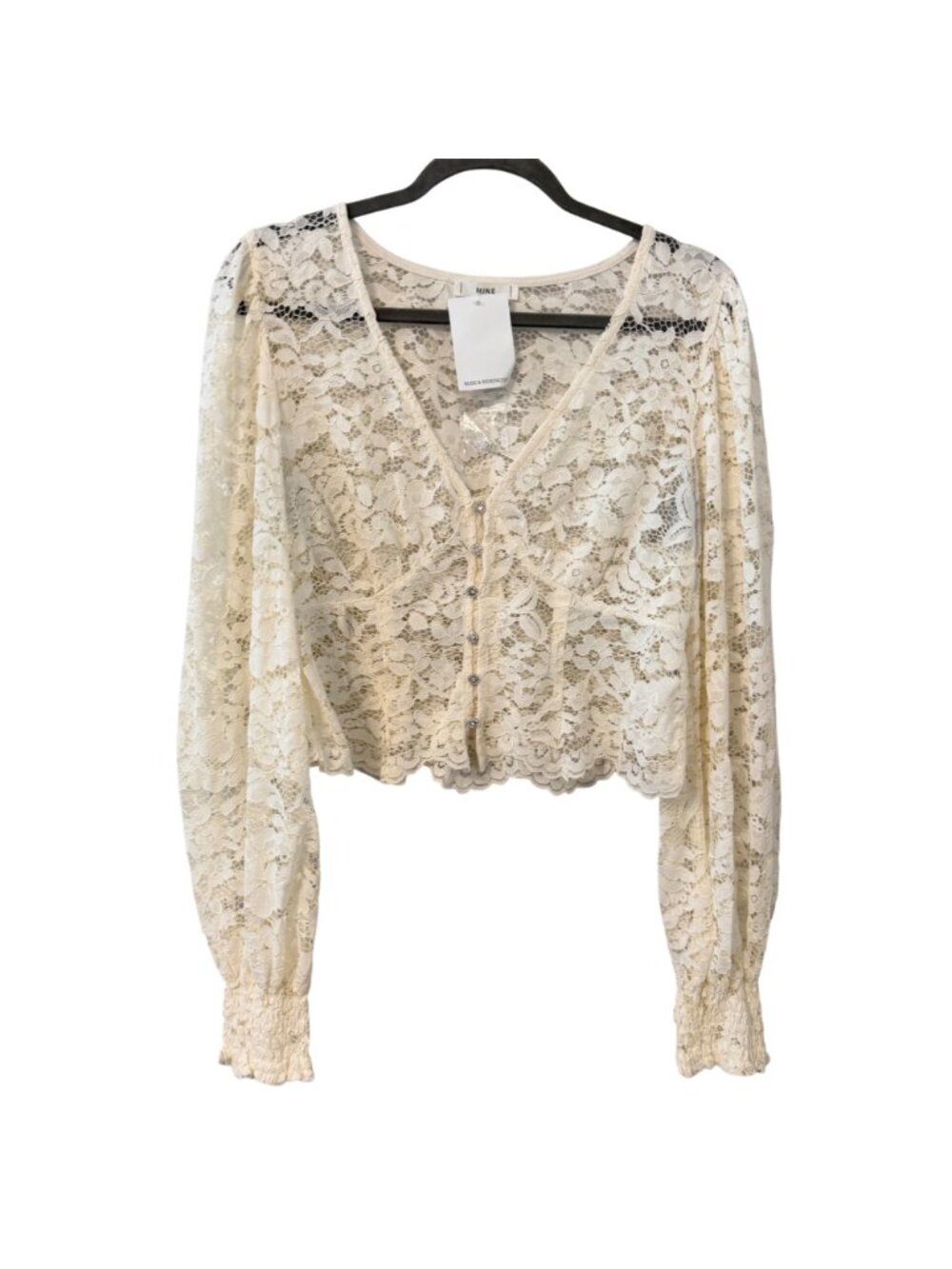 Mine Lace Button-Up Cropped Long-Sleeve Blouse Size L Ivory top. NWT - Picture 6 of 11